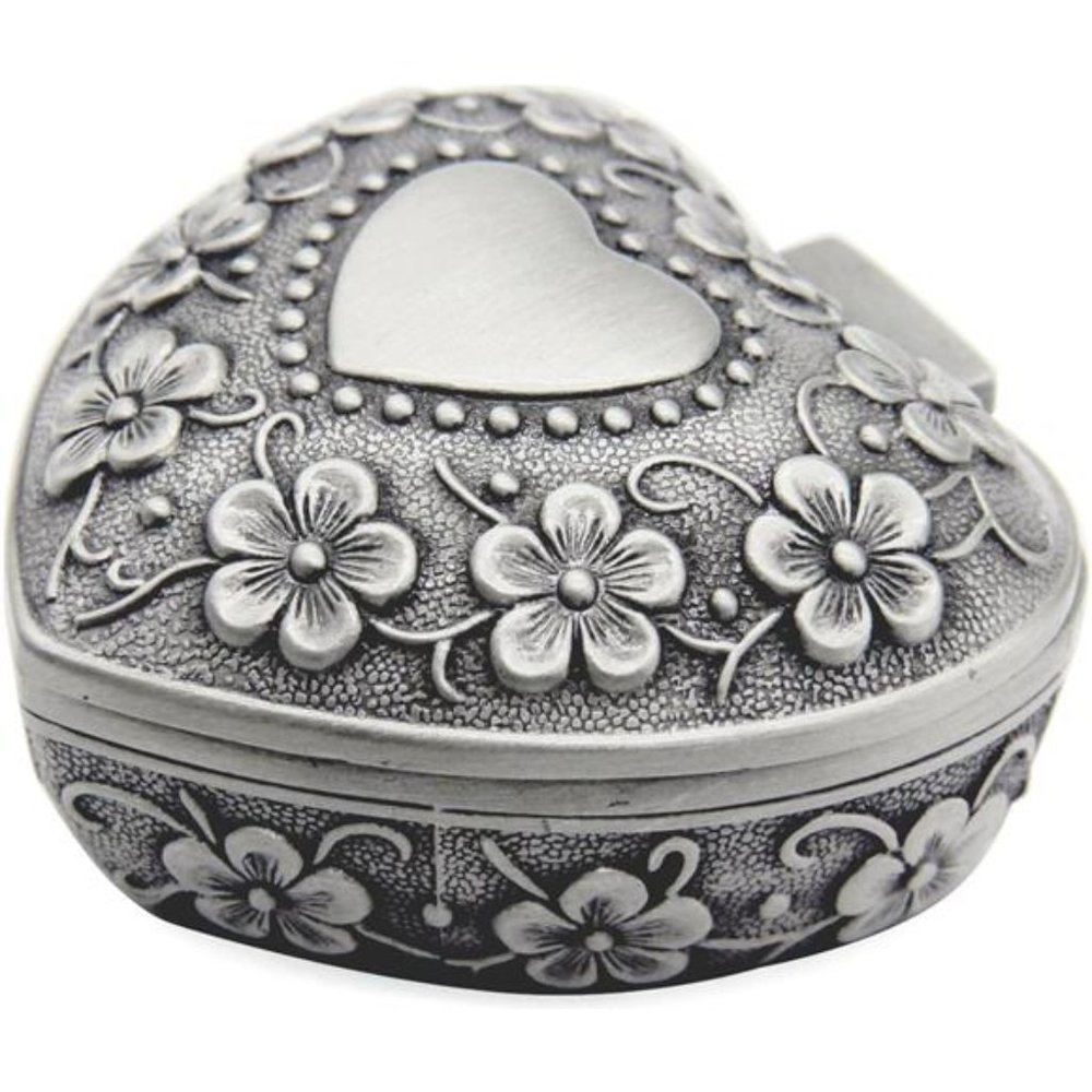 Classic Vintage Antique Heart Shape Jewelry Box Ring Small Trinket Storage